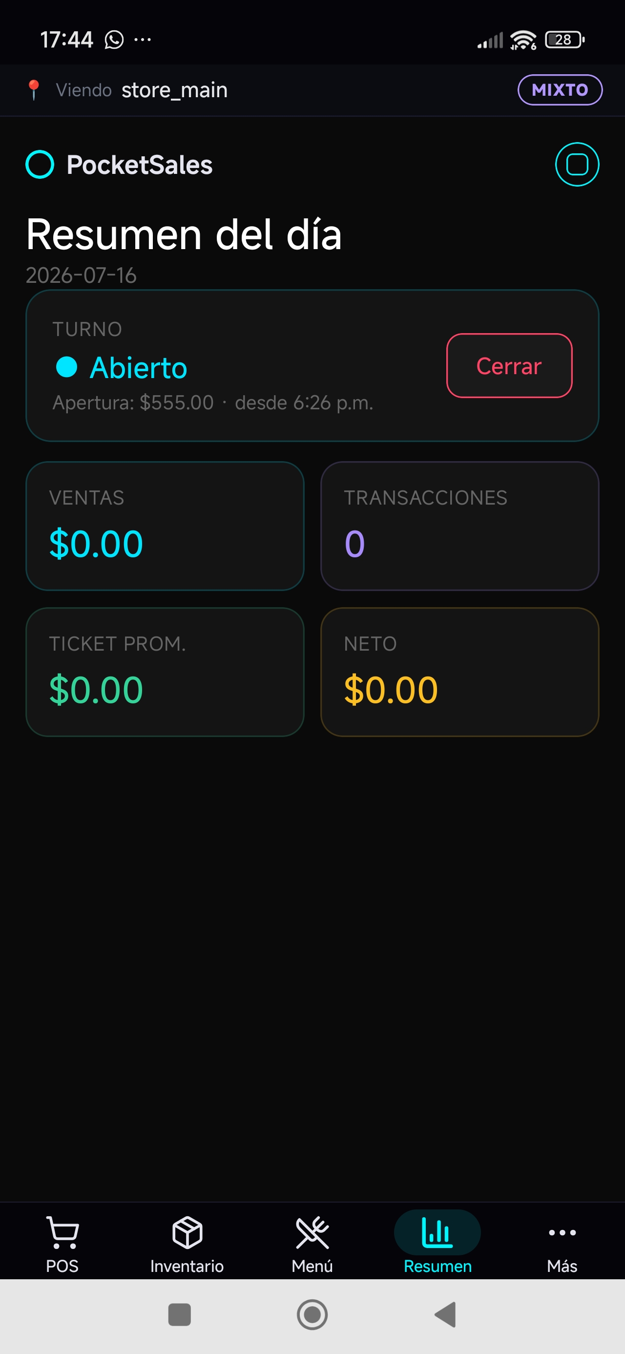 cierre de turno con diferencia