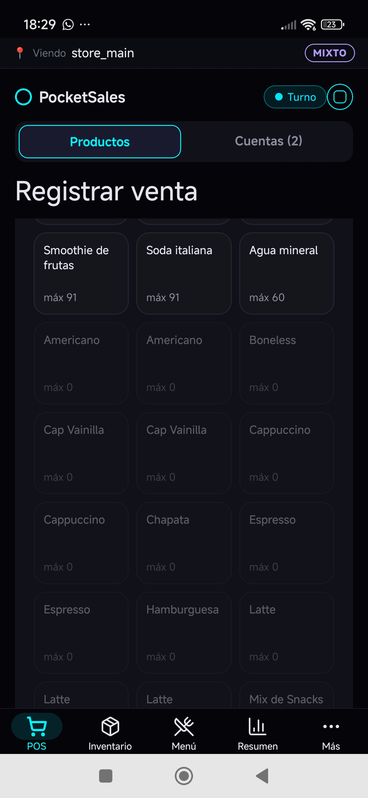 producto marcado no disponible por falta de stock