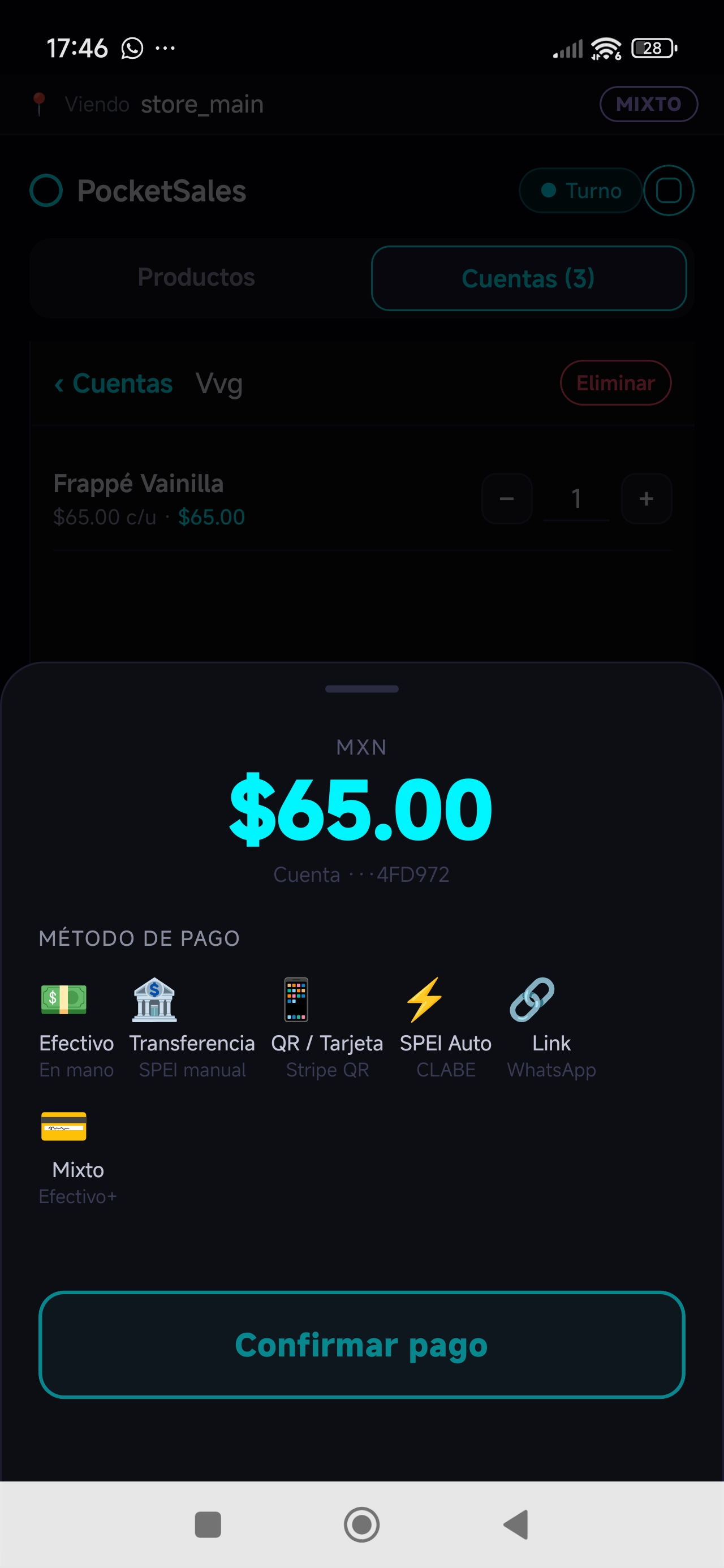 selector de método de pago
